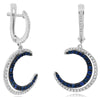 1.05CT DIAMOND & AAA SAPPHIRE 14K WHITE GOLD 3D DOUBLE MOON FUN HANGING EARRINGS
