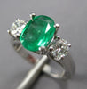Estate 1.54Ct Diamond & Aaa Emerald 14Kt White Gold Oval 3 Stone Engagement Ring