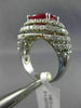 ESTATE LARGE 6.03CT DIAMOND & AAA OVAL RUBY 14KT WHITE GOLD HALO CURVED FUN RING