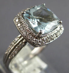 2.37CT DIAMOND & AAA AQUAMARINE 14KT WHITE GOLD CUSHION & ROUND ENGAGEMENT RING