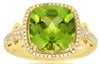 LARGE 4.4CT DIAMOND & AAA PERIDOT 14KT YELLOW GOLD CUSHION & ROUND HALO FUN RING