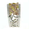LARGE .86CT WHITE PINK & FANCY YELLOW DIAMOND 18K TRI COLOR GOLD MULTI LEAF RING