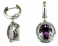 7.70CT DIAMOND & AAA AMETHYST 14KT WHITE GOLD OVAL HALO HUGGIE HANGING EARRINGS