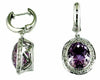 7.70CT DIAMOND & AAA AMETHYST 14KT WHITE GOLD OVAL HALO HUGGIE HANGING EARRINGS