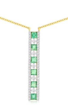 1.30CT DIAMOND & AAA EMERALD 14K YELLOW GOLD 3D PRINCESS & ROUND LARIAT NECKLACE