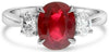 ESTATE 3.53CT DIAMOND & AAA RUBY PLATINUM OVAL 3 STONE CLASSIC ENGAGEMENT RING