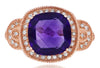 3.40CT DIAMOND & AAA AMETHYST 14K ROSE GOLD CUSHION & ROUND FILIGREE SQUARE RING