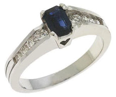 1.03CT DIAMOND & AAA SAPPHIRE 14K WHITE GOLD EMERALD CUT FRIENDSHIP PROMISE RING
