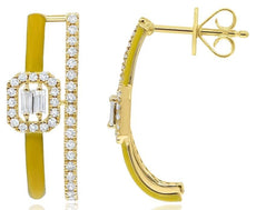 .54CT DIAMOND & YELLOW ENAMEL 14KT YELLOW GOLD ROUND & BAGUETTE OCTAGON EARRINGS