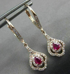 ESTATE .69CT DIAMOND & RUBY 14KT ROSE GOLD 3D TEAR DROP FLOWER HANGING EARRINGS