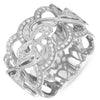 ESTATE WIDE .28CT DIAMOND 14KT WHITE GOLD OPEN FILIGREE FLORAL ANNIVERSARY RING