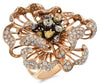 LARGE 4.50CT WHITE & MULTI COLOR DIAMOND 18KT ROSE GOLD 3D FLOWER COCKTAIL RING