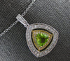LARGE 1.15CT DIAMOND & AAA PERIDOT 14KT 2 TONE GOLD 3D TRILLION FLOATING PENDANT