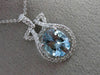 ESTATE LARGE 3.56CT DIAMOND & AQUAMARINE 18K WHITE GOLD 3D HALO FLOATING PENDANT