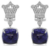 LARGE 17CT DIAMOND & AAA TANZANITE 18KT WHITE GOLD 3D CABOCHON & ROUND EARRINGS