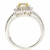 1.57CT WHITE & FANCY YELLOW DIAMOND 18K 2 TONE GOLD CUSHION & ROUND CLASSIC RING
