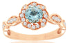 ESTATE .82CT DIAMOND & AAA AQUAMARINE 14KT ROSE GOLD 3D FLOWER FILIGREE FUN RING