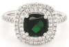 ESTATE LARGE 1.77CT DIAMOND & AAA TSAVORITE 18KT WHITE GOLD CUSHION & ROUND RING