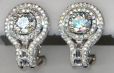 2.13CT DIAMOND 18KT WHITE GOLD 3D ROUND & BAGUETTE DOUBLE HALO FLOWER EARRINGS