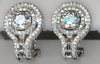 2.13CT DIAMOND 18KT WHITE GOLD 3D ROUND & BAGUETTE DOUBLE HALO FLOWER EARRINGS