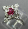 ESTATE LARGE .61CT DIAMOND & AAA RUBY 14KT WHITE GOLD CLASSIC SQUARE FLOWER RING