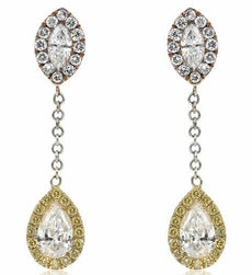1.04CT TRI COLOR DIAMOND 18KT TRI COLOR GOLD 3D MULTI SHAPE FUN HANGING EARRINGS