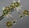 LARGE 1.95CT DIAMOND & AAA EMERALD 18K 2 TONE GOLD MULTI FLOWER HANGING EARRINGS