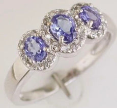 .8CT DIAMOND & AAA TANZANITE 14K WHITE GOLD OVAL & ROUND 3STONE ANNIVERSARY RING
