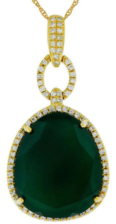 .30CT DIAMOND & AAA GREEN AGATE 14KT YELLOW GOLD OVAL HALO FUN FLOATING PENDANT
