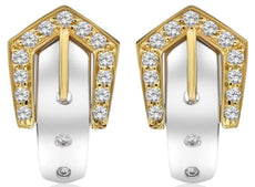 ESTATE .42CT DIAMOND 18KT WHITE AND YELLOW GOLD ETOILE BELT FUN HANGING EARRINGS