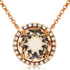 ESTATE 1.84CT DIAMOND & AAA MORGANITE 14KT ROSE GOLD CLASSIC ROUND HALO NECKLACE