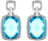 EXTRA LARGE 16.34CT DIAMOND & AAA BLUE TOPAZ 14K WHITE GOLD CUSHION FUN EARRINGS