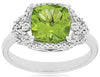 LARGE 2.3CT DIAMOND & AAA PERIDOT 14KT WHITE GOLD CUSHION SQUARE FLORAL FUN RING