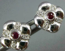 ESTATE .20CT DIAMOND & AAA RUBY 14KT WHITE GOLD 3D FLOWER SQUARE STUD EARRINGS