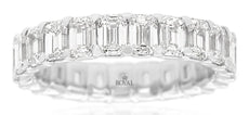 LARGE 4.40CT DIAMOND 14K WHITE GOLD 3D EMERALD CUT SHARED PRONG ANNIVERSARY RING
