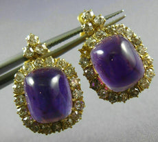 ANTIQUE LARGE 12.20CT DIAMOND & AAA AMETHYST 14K YELLOW GOLD 3D HANGING EARRINGS