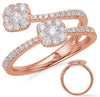 ESTATE .67CT DIAMOND 14KT ROSE GOLD FLOWER CLUSTER SQUARE CRISS CROSS FUN RING