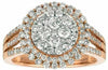 ESTATE WIDE 1.40CT DIAMOND 14KT ROSE GOLD 3D ROUND DOUBLE CLUSTER HALO FUN RING