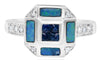 .35CT DIAMOND & AAA SAPPHIRE & OPAL 14KT WHITE GOLD 3D OCTAGON PYRAMID FUN RING