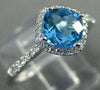 ESTATE 1.29CT DIAMOND & AAA BLUE TOPAZ 14KT WHITE GOLD 3D CUSHION FUN LOVE RING