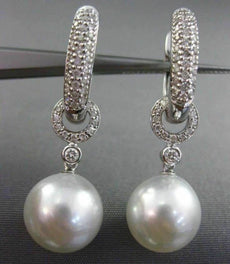 ESTATE LARGE .49CT DIAMOND 18KT WHITE GOLD SOUTH SEA PEARL PAVE ETOILE EARRINGS