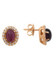 .3CT DIAMOND & AAA CABOCHON RUBY 18K YELLOW GOLD OVAL & ROUND HALO STUD EARRINGS