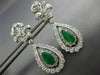 LARGE 3.70CT DIAMOND & AAA EMERALD 14KT WHITE GOLD 3D TEAR DROP HANGING EARRINGS