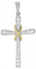 ESTATE 0.25CT DIAMOND 14KT 2 TONE GOLD 3D CLASSIC FLOWER CROSS FLOATING PENDANT