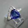 ESTATE WIDE 1.68CT DIAMOND & AAA TANZANITE 14K WHITE GOLD 3D TRILLION RING #2454