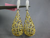 5.55CT WHITE & CANARY DIAMOND 18K 2 TONE GOLD TEARDROP FILIGREE HANGING EARRINGS