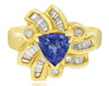 LARGE 1.85CT DIAMOND & AAA TANZANITE 14K YELLOW GOLD MULTI SHAPE FLORAL FUN RING