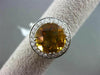ANTIQUE LARGE 4.55CT DIAMOND & EXTRA FACET CITRINE 14KT WHITE GOLD FILIGREE RING