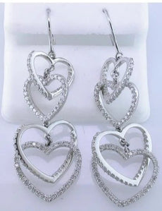1.74CT DIAMOND 14KT WHITE GOLD MULTI HEART INTERTWINING CHANDELIER FUN EARRINGS