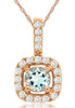 .39CT DIAMOND & AAA AQUAMARINE 14KT ROSE GOLD 3D ROUND HALO FLOATING PENDANT